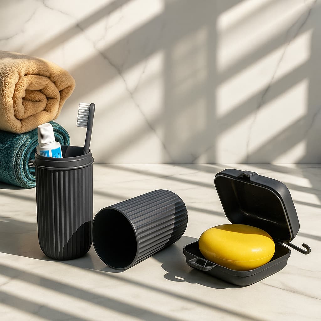 Kit Higiene 2 Organizadores de Mala Viagem Saboneteira e Estojo Porta Escova Box Estriado Plasútil