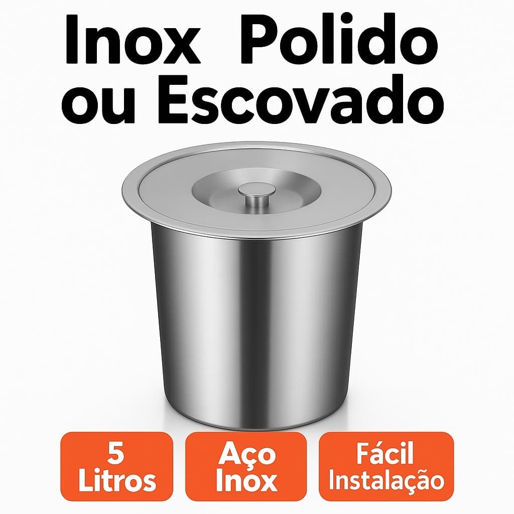 Lixeira Pia Cozinha Embutir Granito Inox Polido ou Escovado Aluminio Luxo 5 litros