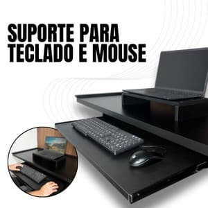 Suporte Deslizante Retratil de Mesa para Teclado Computador Retrátil com Corrediça kit completo para instalar Cor Preto