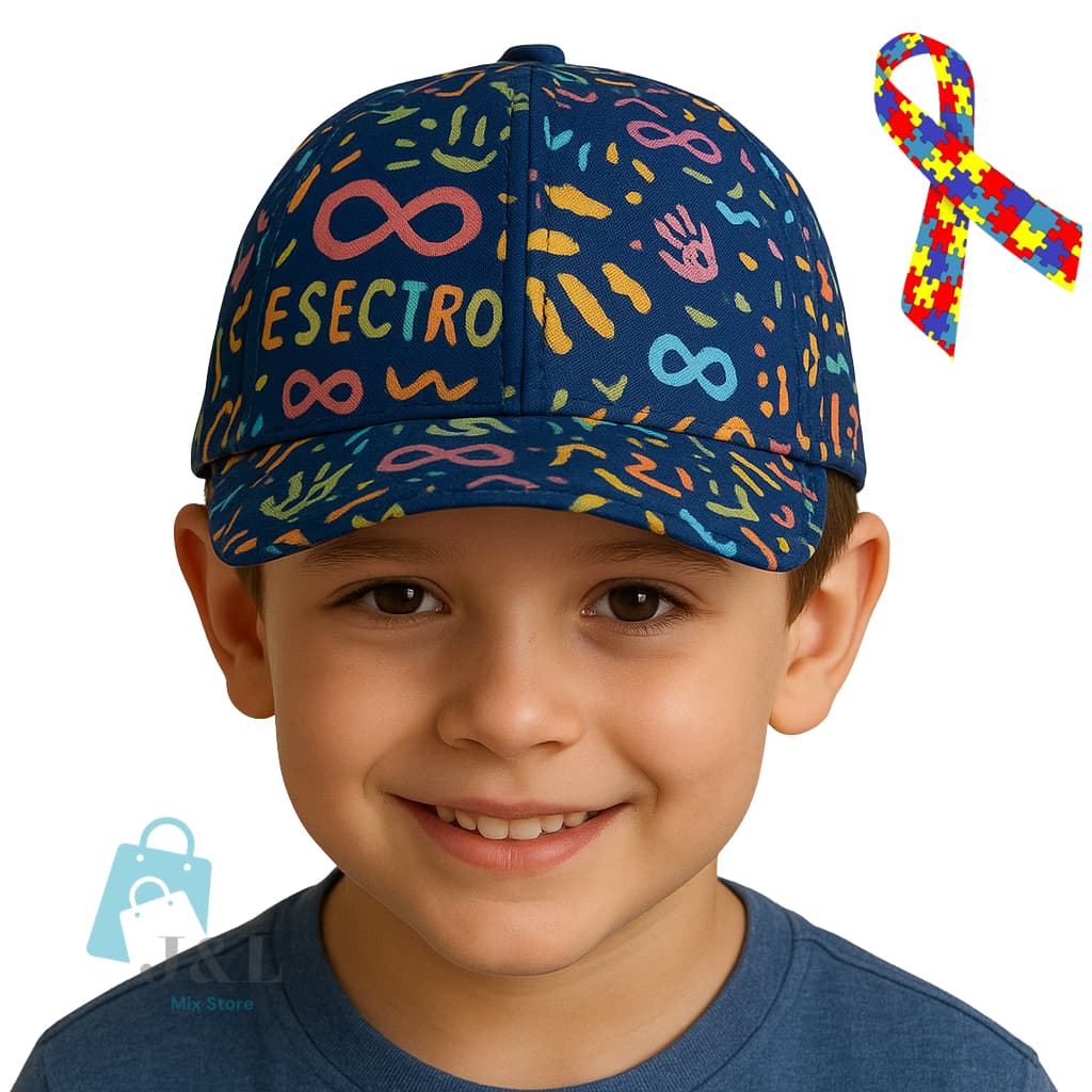Boné Infantil Espectro Autista em Tecido com Regulagem a Velcro Conscientização Autismo