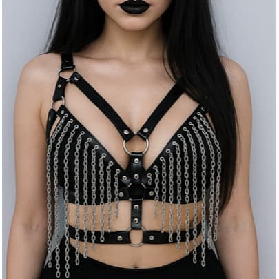 Acessório Cinto em Couro Sintético Harness Kalisa Gótico Punk Cosplay