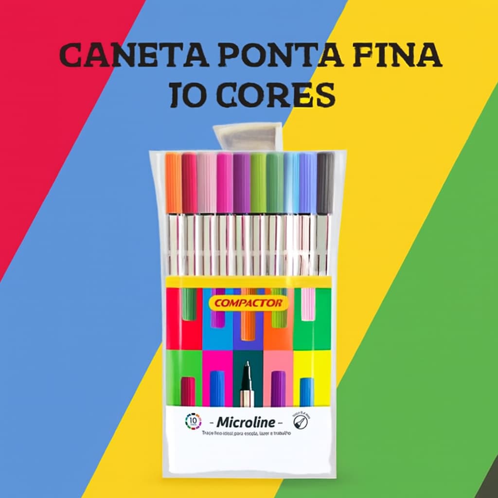 Caneta Microline Ponta Fina 0,4 mm Compactor 10 Cores Vibrantes Ponta Ultra Fina Confiável