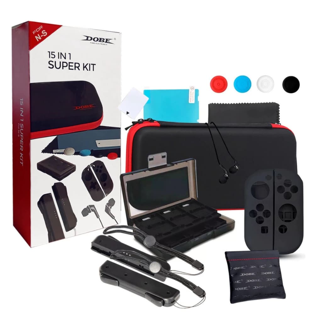 Kit 15 Em 1 Diversos Acessórios Estojo Case Fone Grip Película para Nintendo Switch