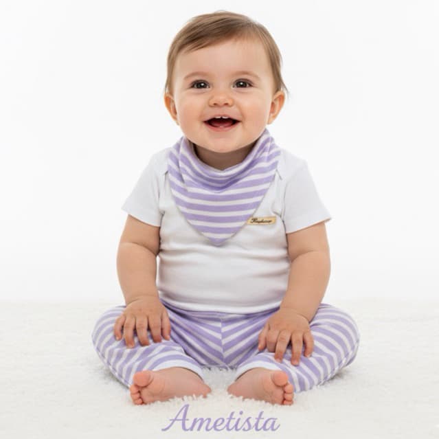 Conjunto de Bebê Menina Algodão Kit 3 Peças Body, Calça e Babador Fofo Presente Para Recém Nascido Confortável