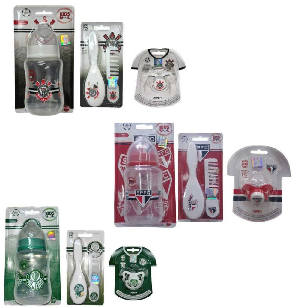 Mamadeira Time - Kit mamadeira 260ml/Chupeta (0-6 Meses)/Escova e Pente Oficial Licenciado - KidsGol