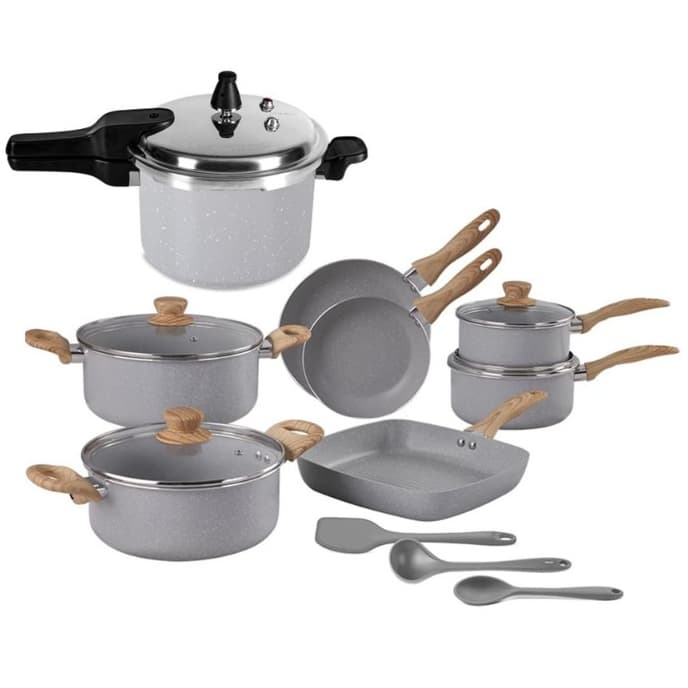 Conjunto De Panelas Easy Gris Com Indução com Panela De Pressão 11 peças