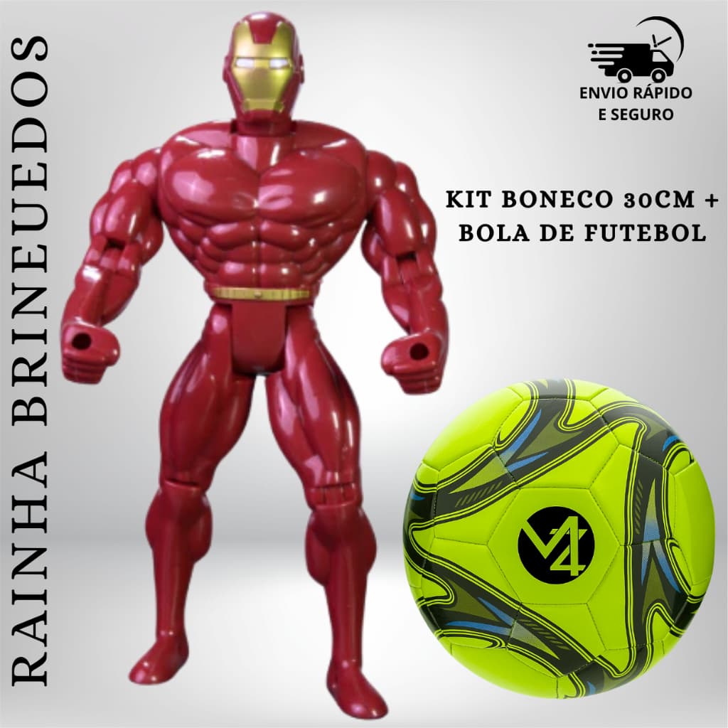 Kit Boneco Herói Articulável 30cm + Bola de Futebol Infantil Brinquedo Meninos Diversão Presente Crianças