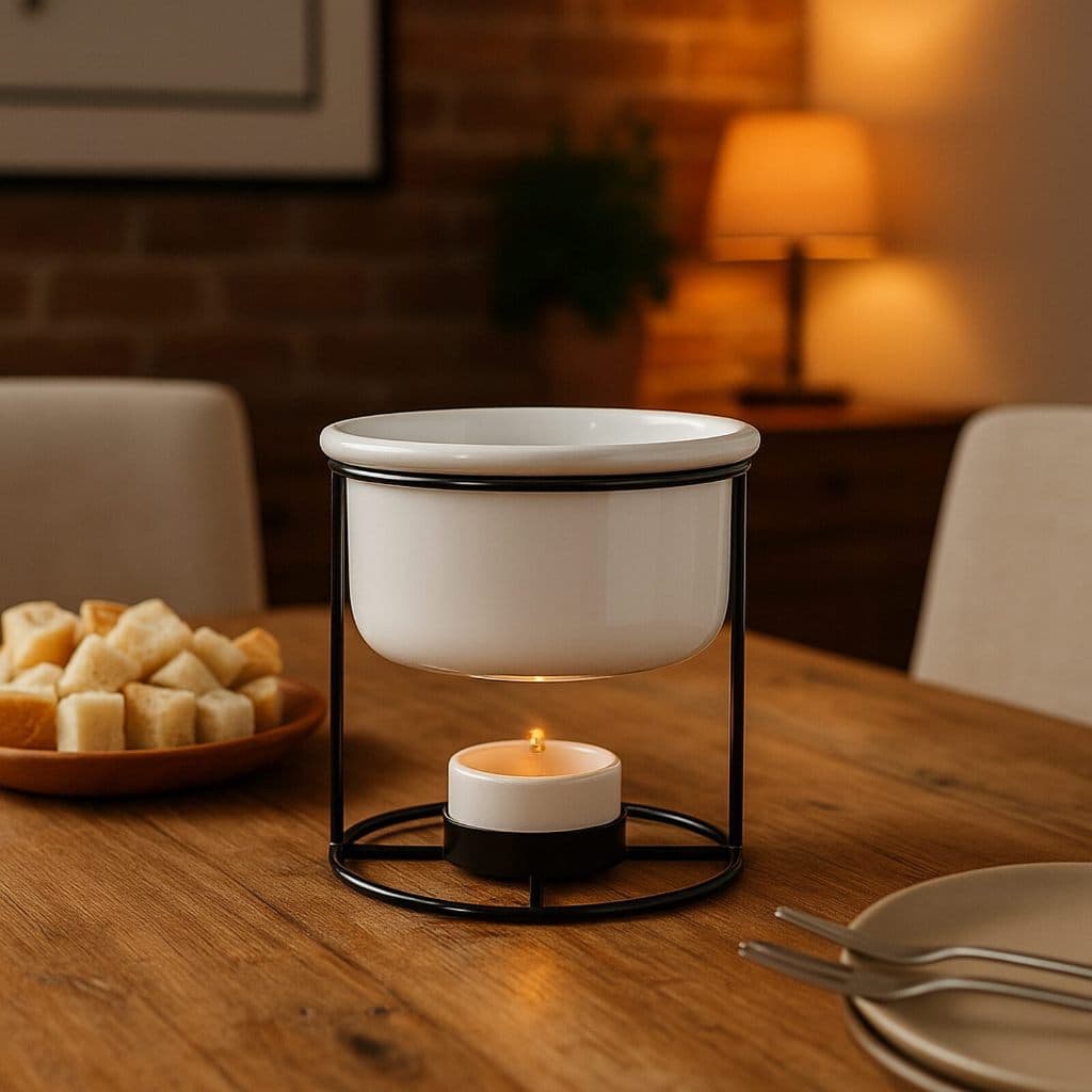 Fondue Réchaud 3 Peças 600ml Porcelana E Suporte Aço Epóxi