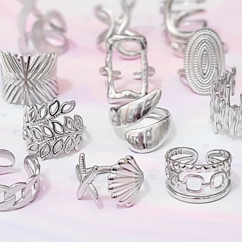 Anel feminino aço inox cirúrgico regulável prata moda minimalista moderno ajustável antialérgico