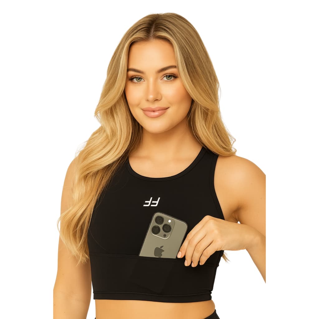 Cropped Alça Grossa Suplex Top Academia Feminino Fitness com Bolso Corrida Alta Sustentação com Bojo