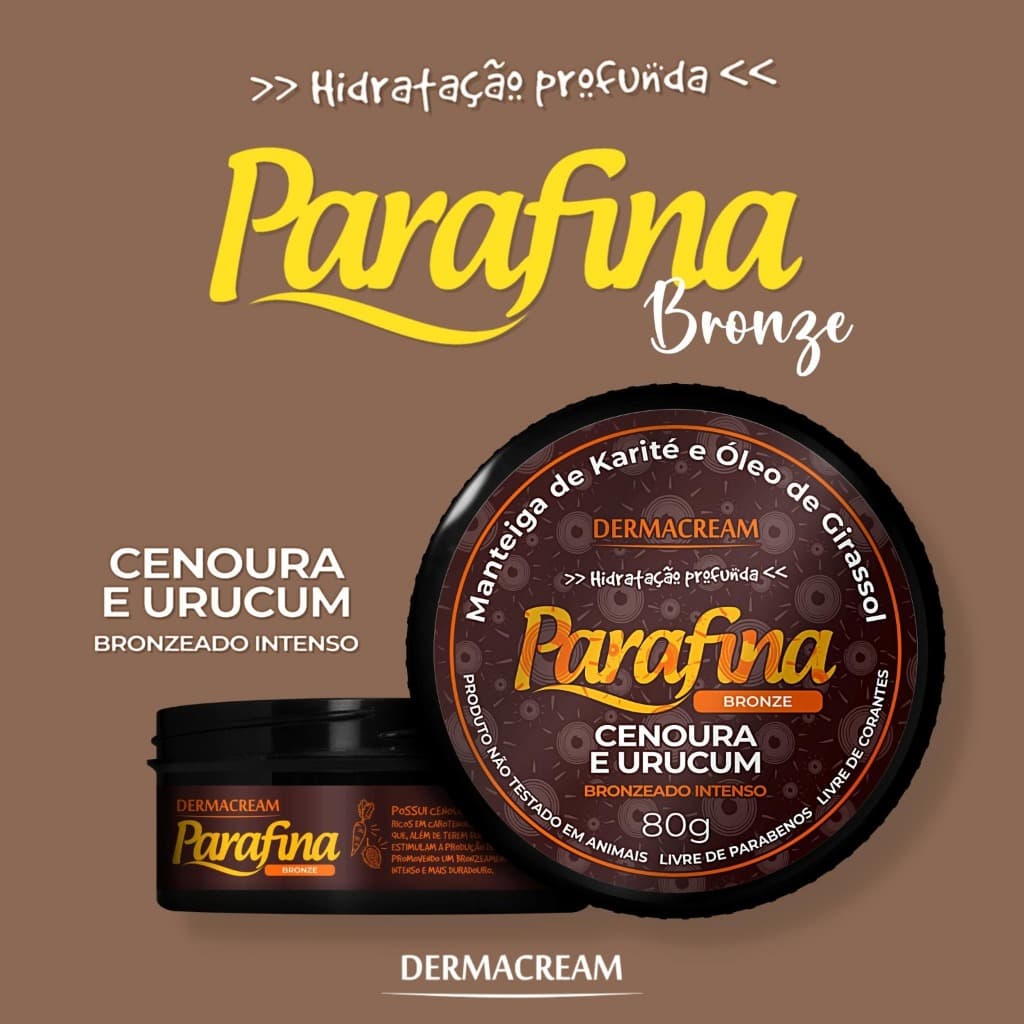 Parafina Bronzeadora Dermacream 80g • Morena Jambo FPS6 com Cenoura, Urucum e Efeito Fita Isolante