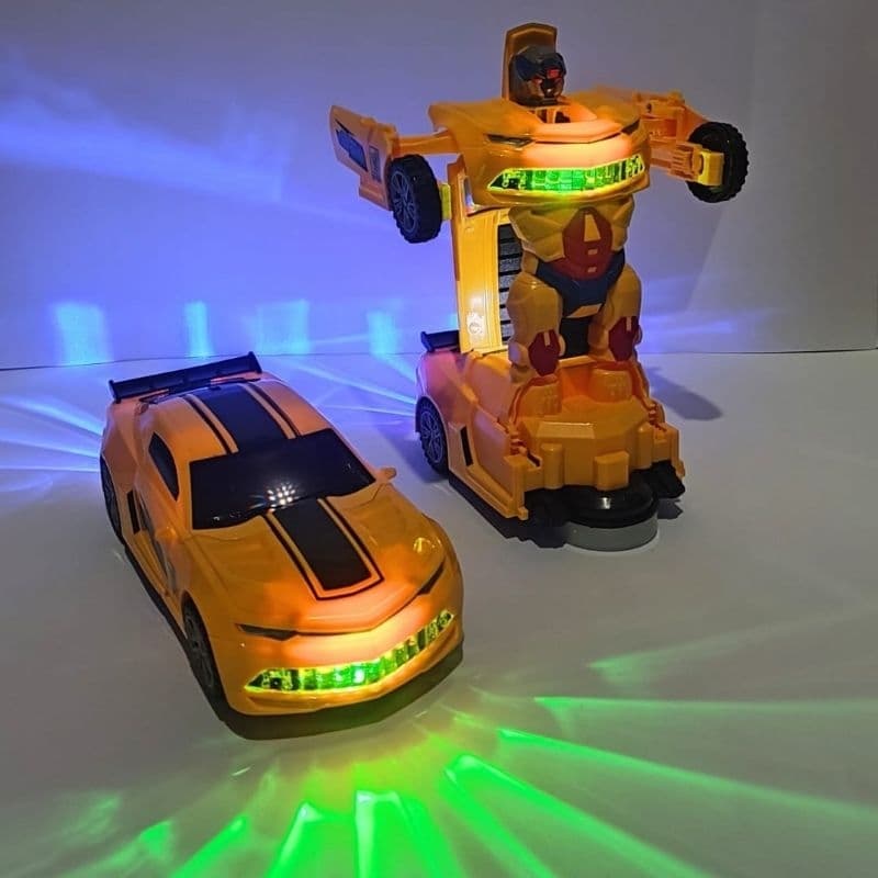 Carrinho Robô Bumblebee Transformer Infantil – Luz, Som e Movimento Automático Bate Volta Camaro Autobots Envio Imediato