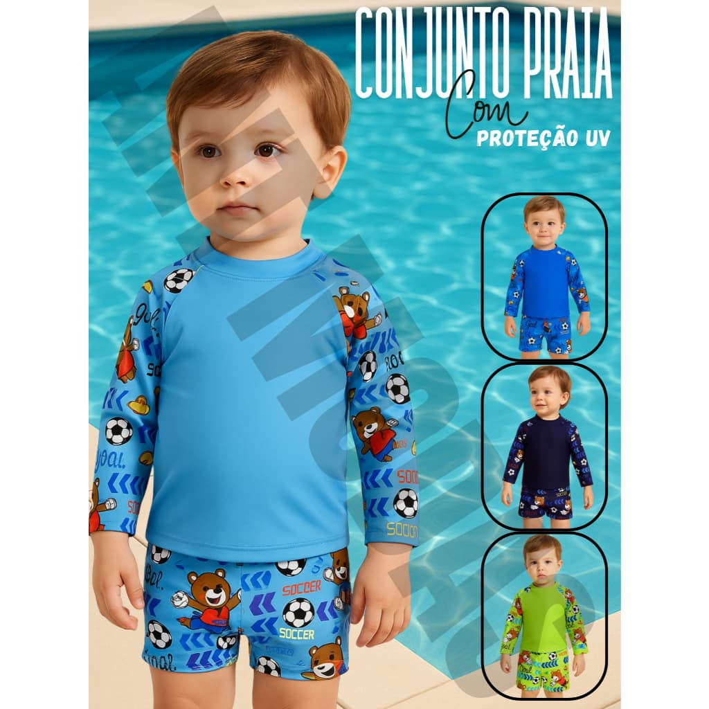 Sunga Infantil Bebe Menino Camiseta Proteção Uv Sunga Box Meses