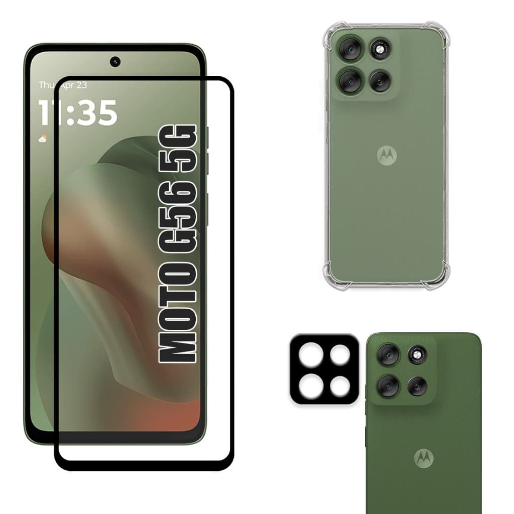 Kit Para Moto G56 5g | Película de Vidro 3D - Capa Anti Shock - Película da Câmera 3D