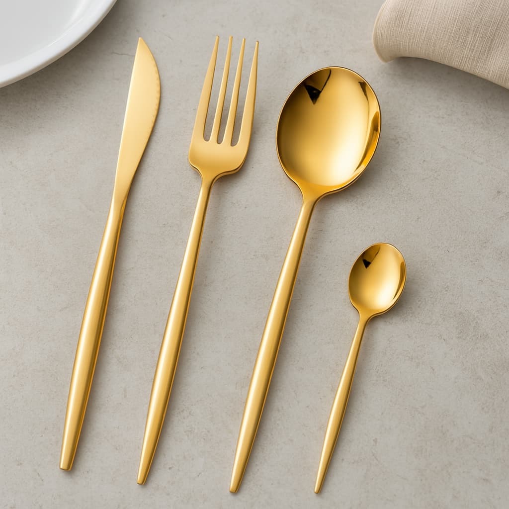 Conjunto Talher 24 Peças - Dourada colher garfo e faca cozinha utensílios