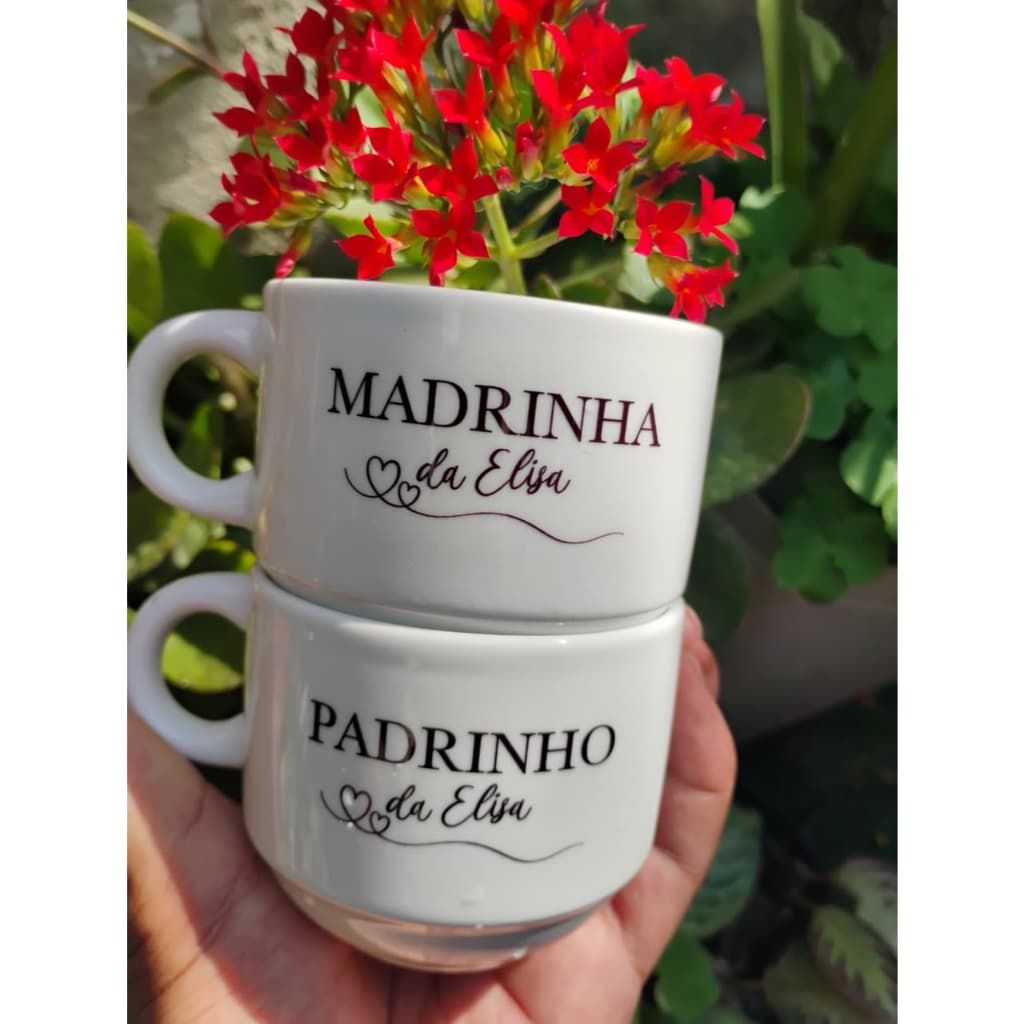Xícara Personalizada Para Dindos Padrinhos E MADRINHAS Minimalista Com Nome OU FRASE 180ml