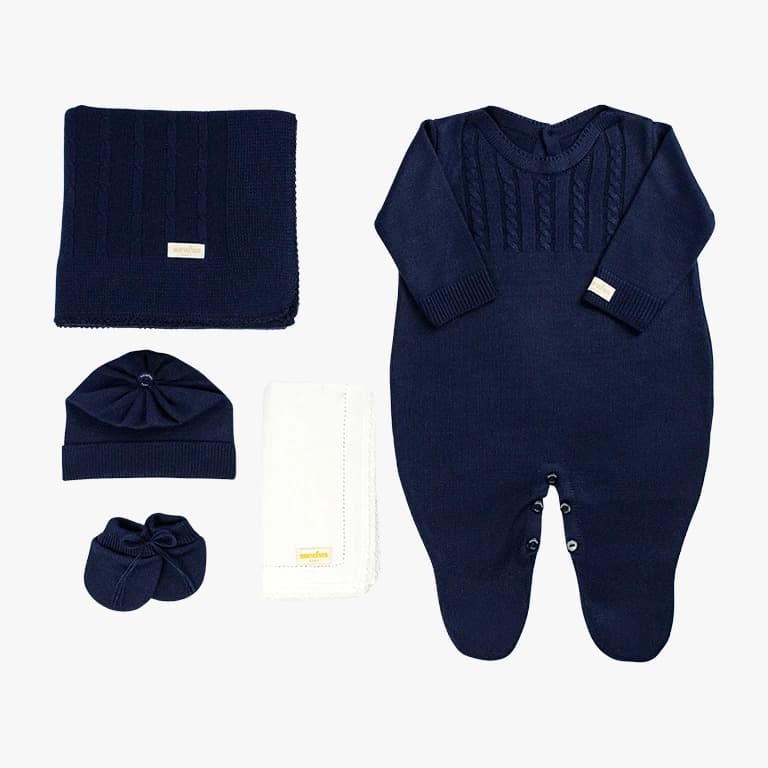 Kit Saída Maternidade 5 Peças Marinho Menino