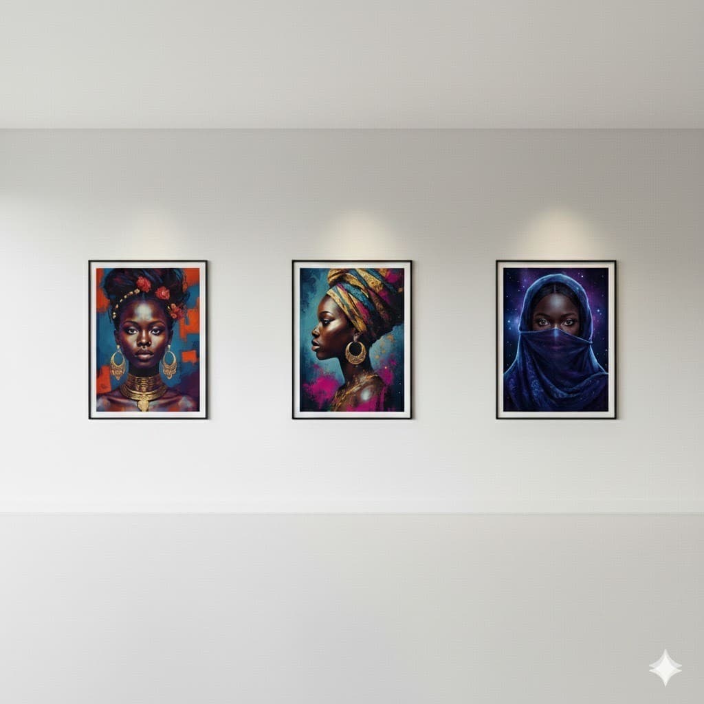 Quadros decorativos Beleza Afro com Turbante (3 peças)