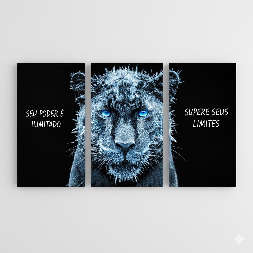 Quadros decorativos Pantera Azul Motivacional (3 peças)