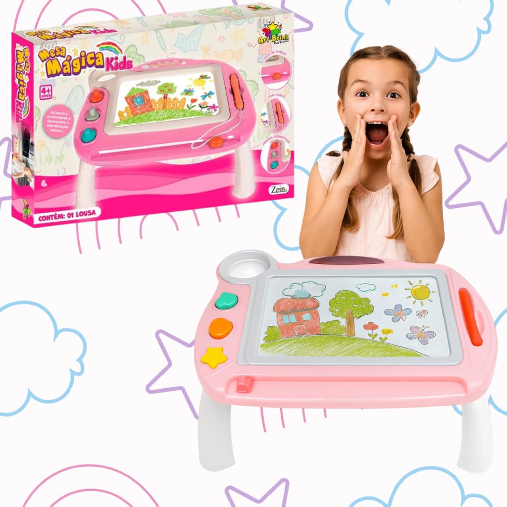 Mesa Lousa Mágica Infantil Rosa - Brinquedo Educativo Infantil, Presente criativo para crianças