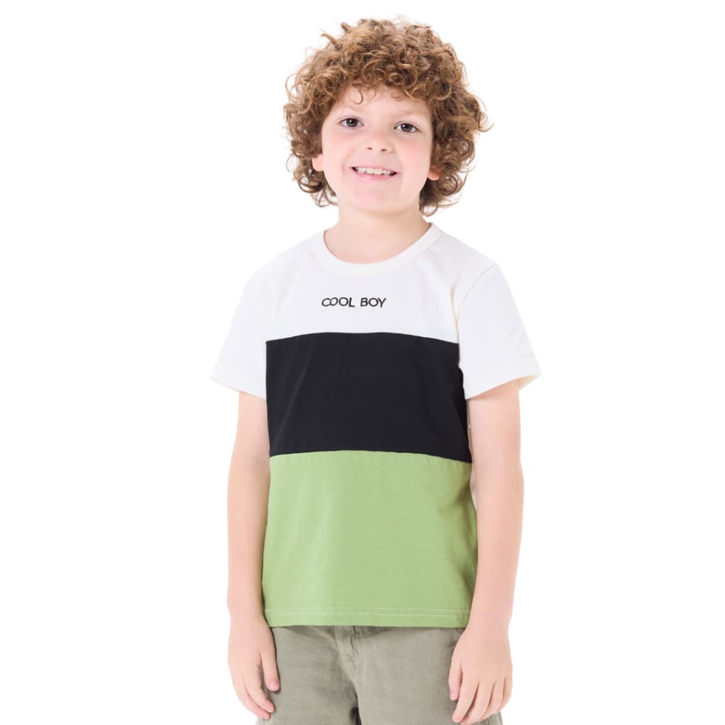 Camiseta Infantil Menino em Meia Malha com Recorte e Bordado 2 ao 8 anos