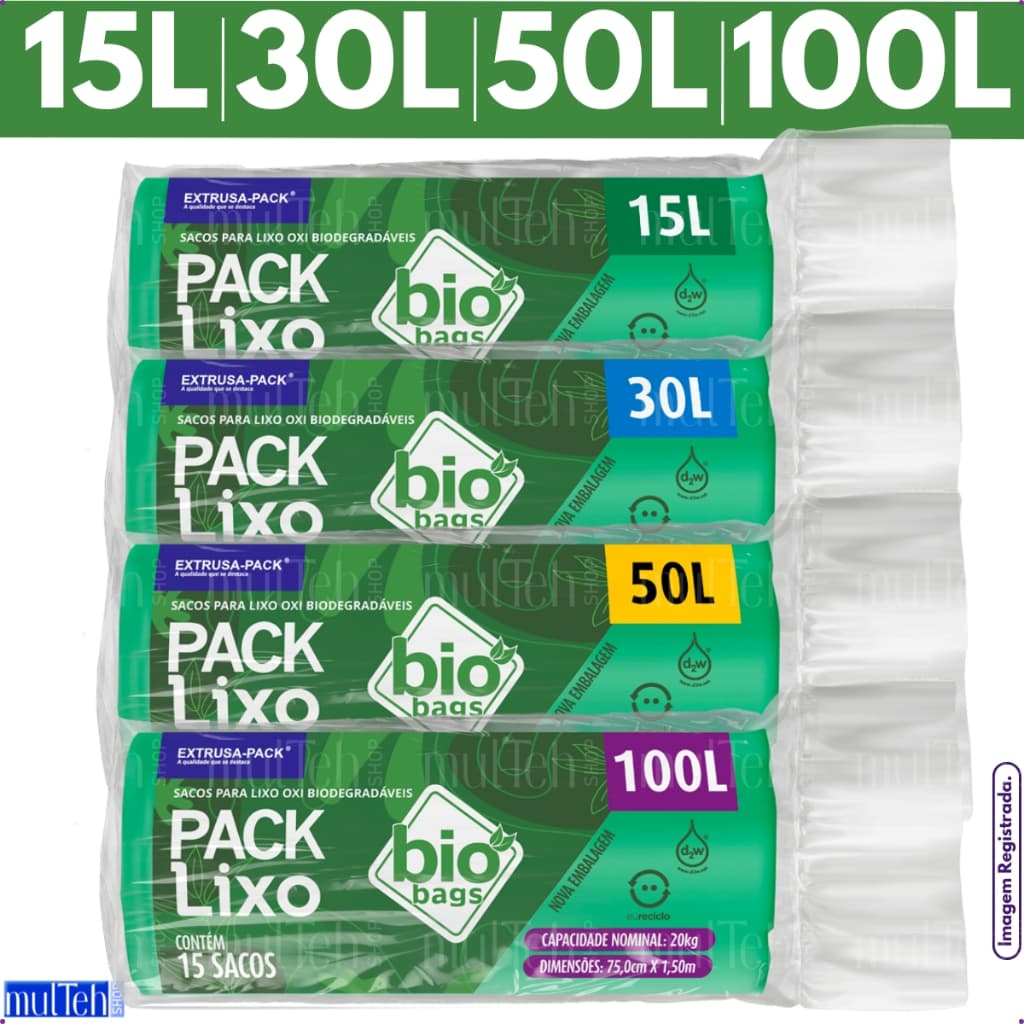 Saco Lixo Verde 15L 30L 50L 100L Litros Biodegradável