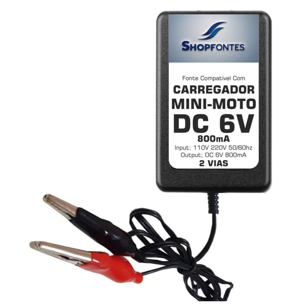 Fonte Carregador 6v Mini Moto Elétrica Bandeirante Garras Jacaré