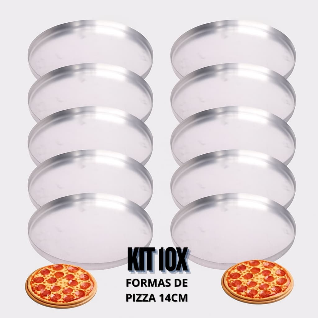 Kit 10 Mini Formas de Pizza 14cm Alumínio Polido Super Resistente