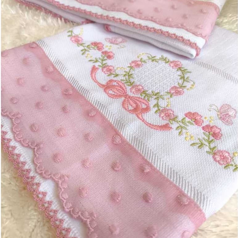 Fralda Passeio Luxo mabber personalizada 80x80 com Barra de Voil (tule) ou bordado inglês 100% algodão