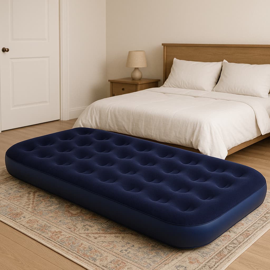 Colchão Inflável Liso Azul Cama de Ar Portátil Viagem Camping Praia Piscina Hóspedes confortável