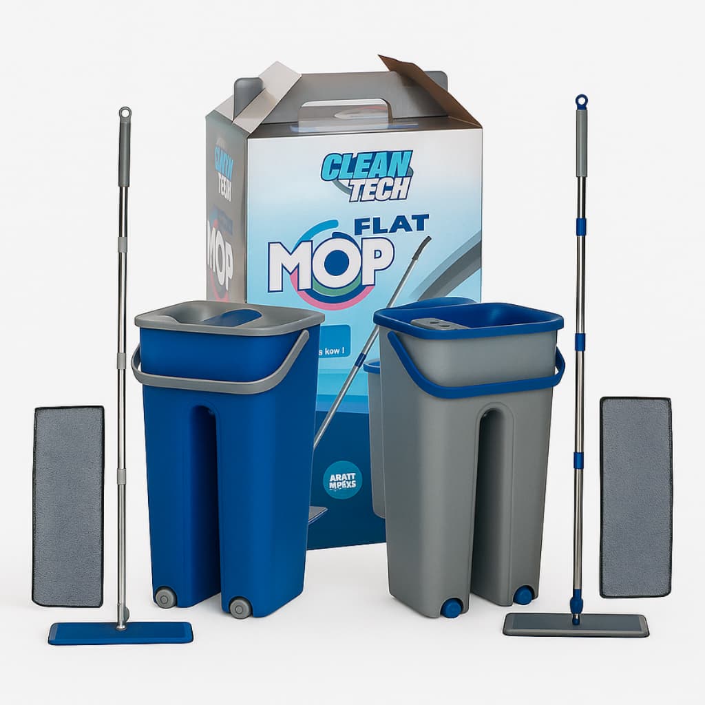 Mop Flat Giratorio 360 com Balde Lava e Seca Esfregão 2 Refis Microfibra 5L Limpeza Rápida Prática