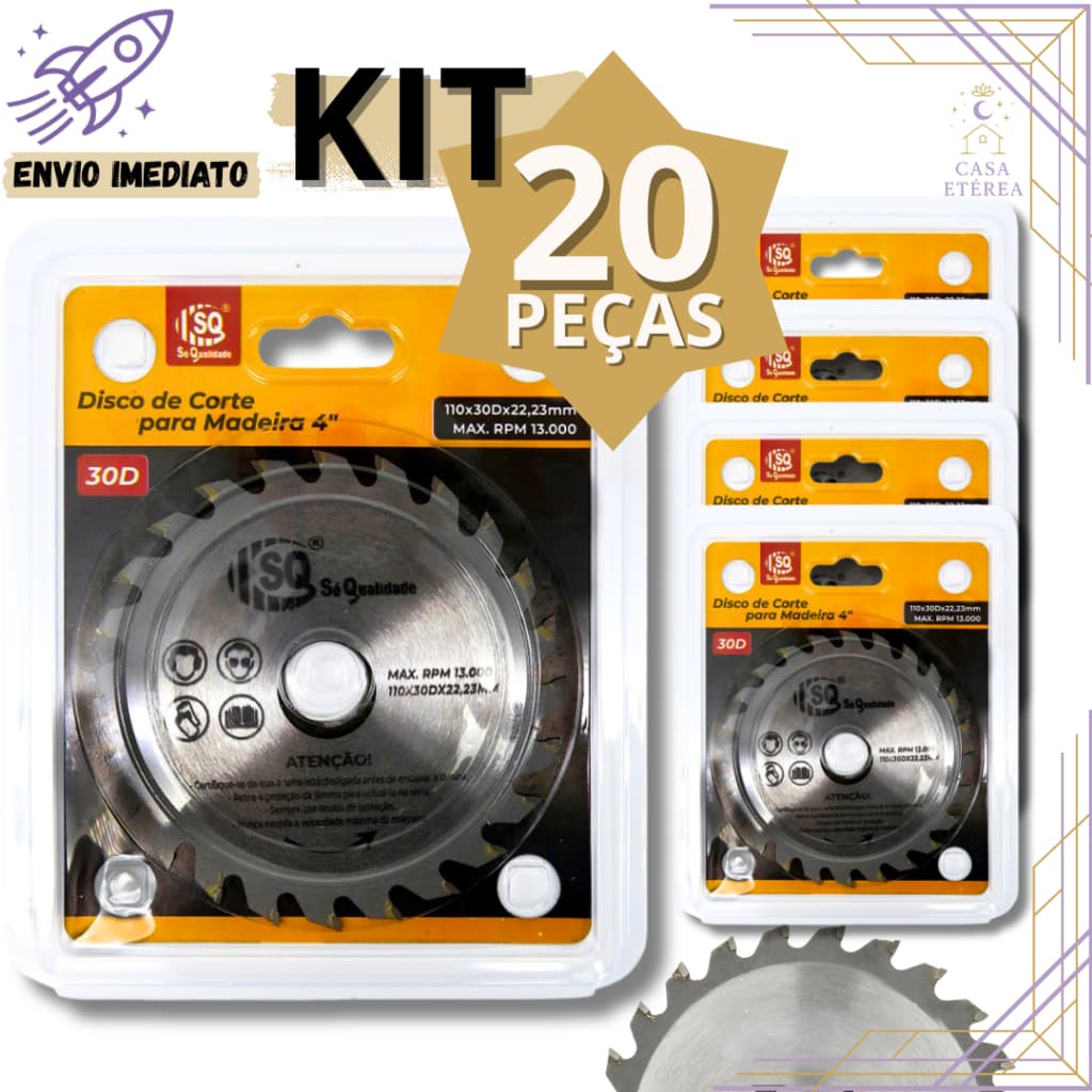 Kit 20 Disco Corte Madeira 30 Dentes 110x22,23mm Serra Circular 4" Esmerilhadeira Makita Profissional