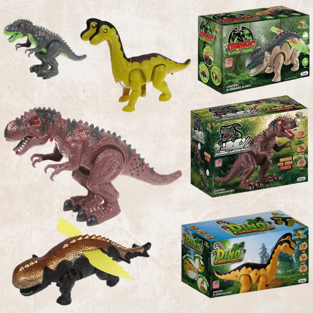 Dinossauro Brinquedo Infantil com Som, Luz e Movimento | T-Rex e Dragão - Presente dia das crianças