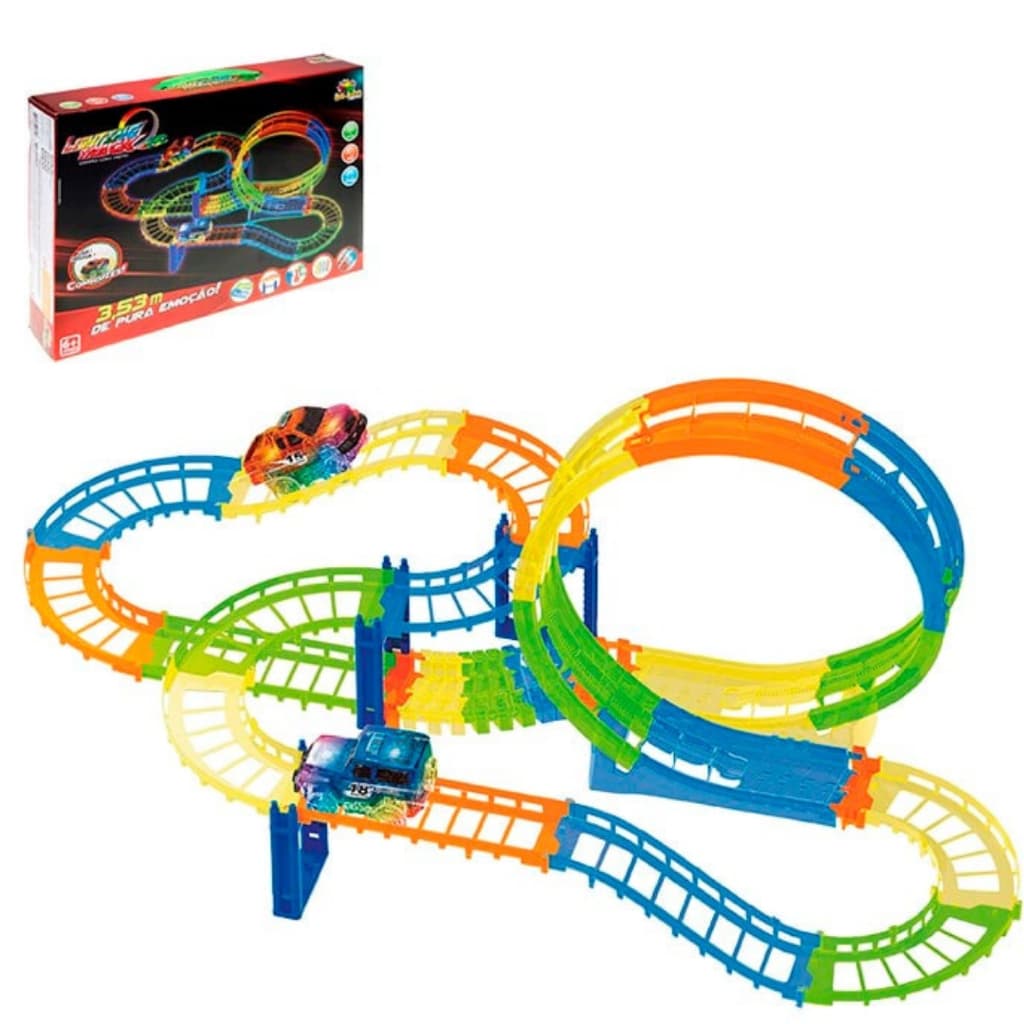 Pista de Carrinho Grande 3,53m 51 Peças e Carrinho com Luz - Presente Perfeito para Crianças