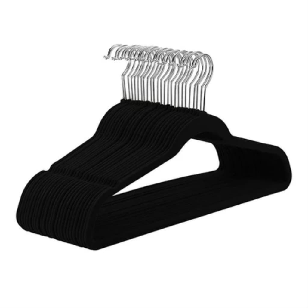 Cabide de Veludo Adulto 45cm Preto - 10 pecas