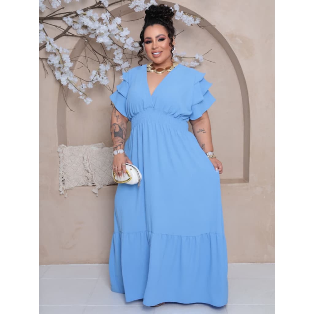 Vestido Longo Plus Size Feminino DUNA  Liso Plus Size Elegante Premium Luxo MODA VERAO