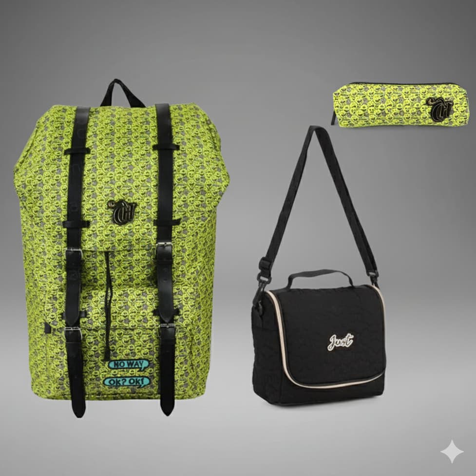 Kit Conjunto Escolar Capricho Emoticons Mochila Costas + Lancheira Térmica + Estojo