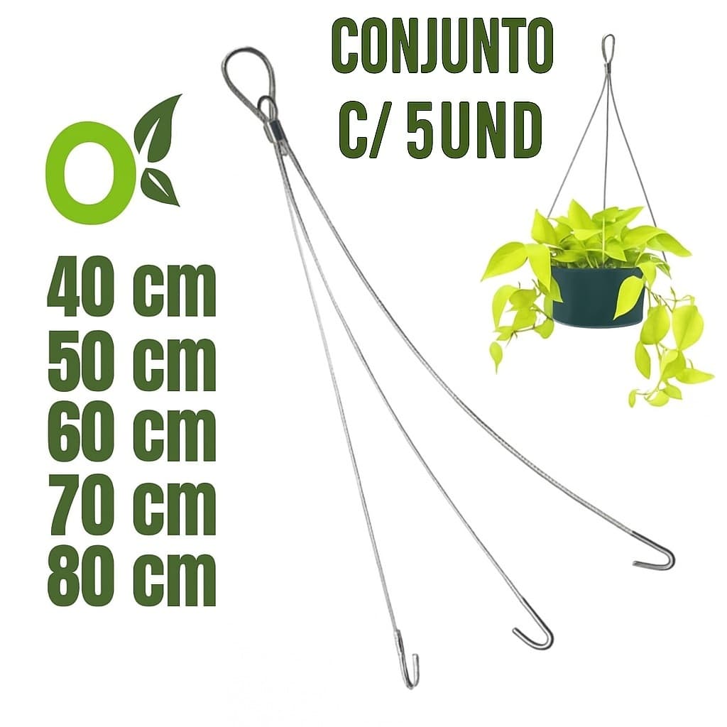 Kit 5 Cabos de Aço com Gancho 3 Pontas – Suporte para Vaso de Planta Parede e Teto