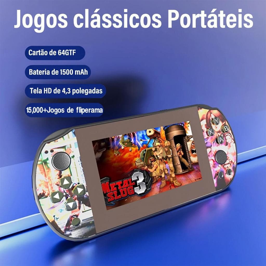 Console Portátil Retro Q3: 15.000 Jogos + Tela IPS 4.3" HD + 64GB Grátis - Presente Perfeito