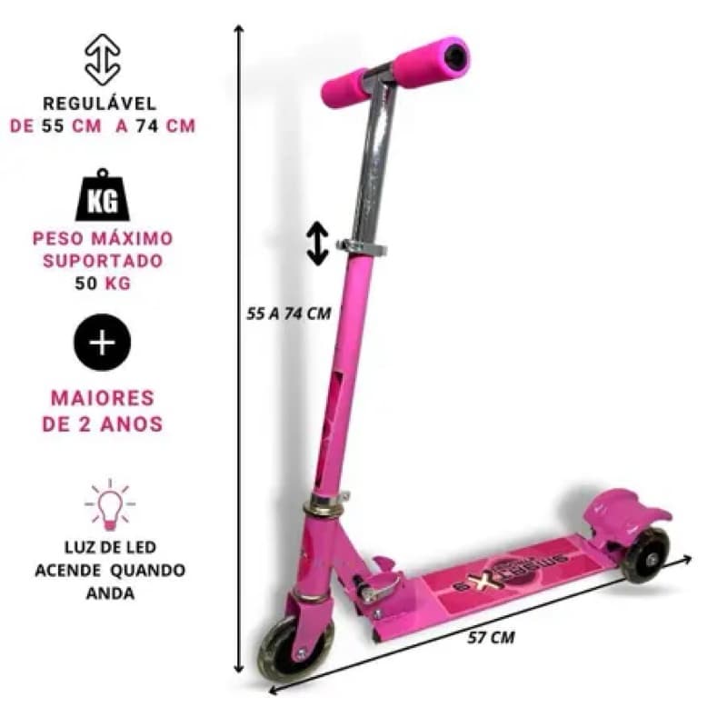Patinete de Criança Menina Menino Ajustável Patinete 3 Rodas Dobravel
