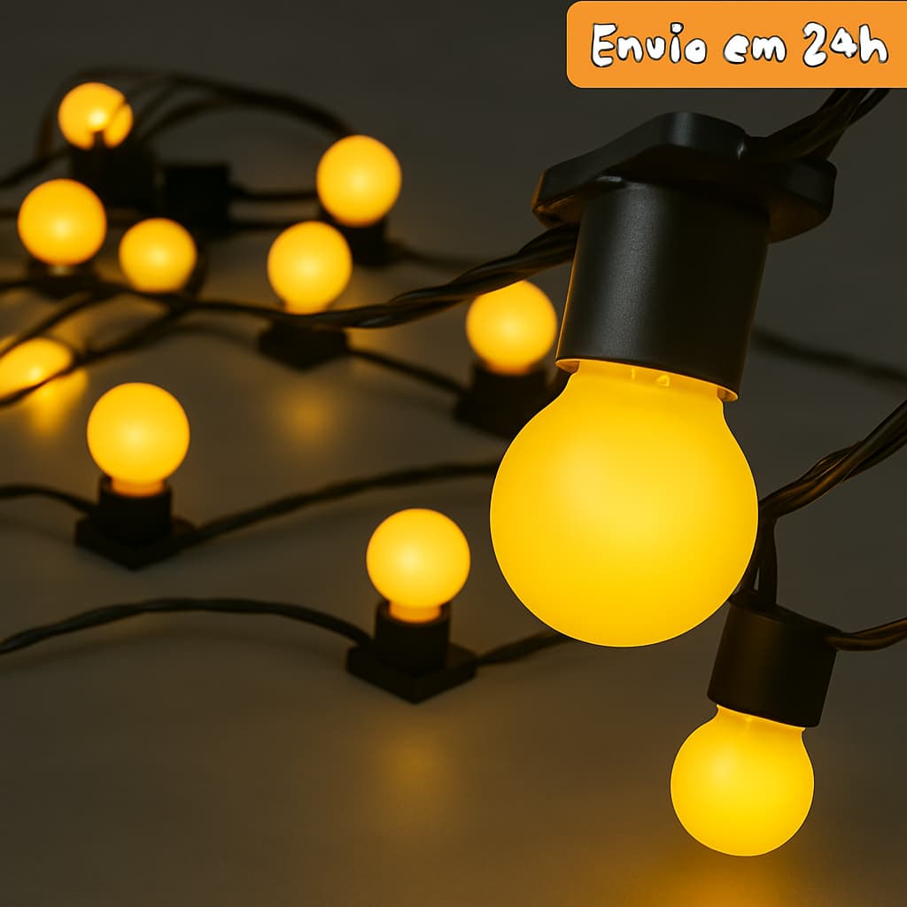 Varal de luz para área externa com 25m Festão + 25 LÂMPADAS LEITOSAS 15w 127V e 220V