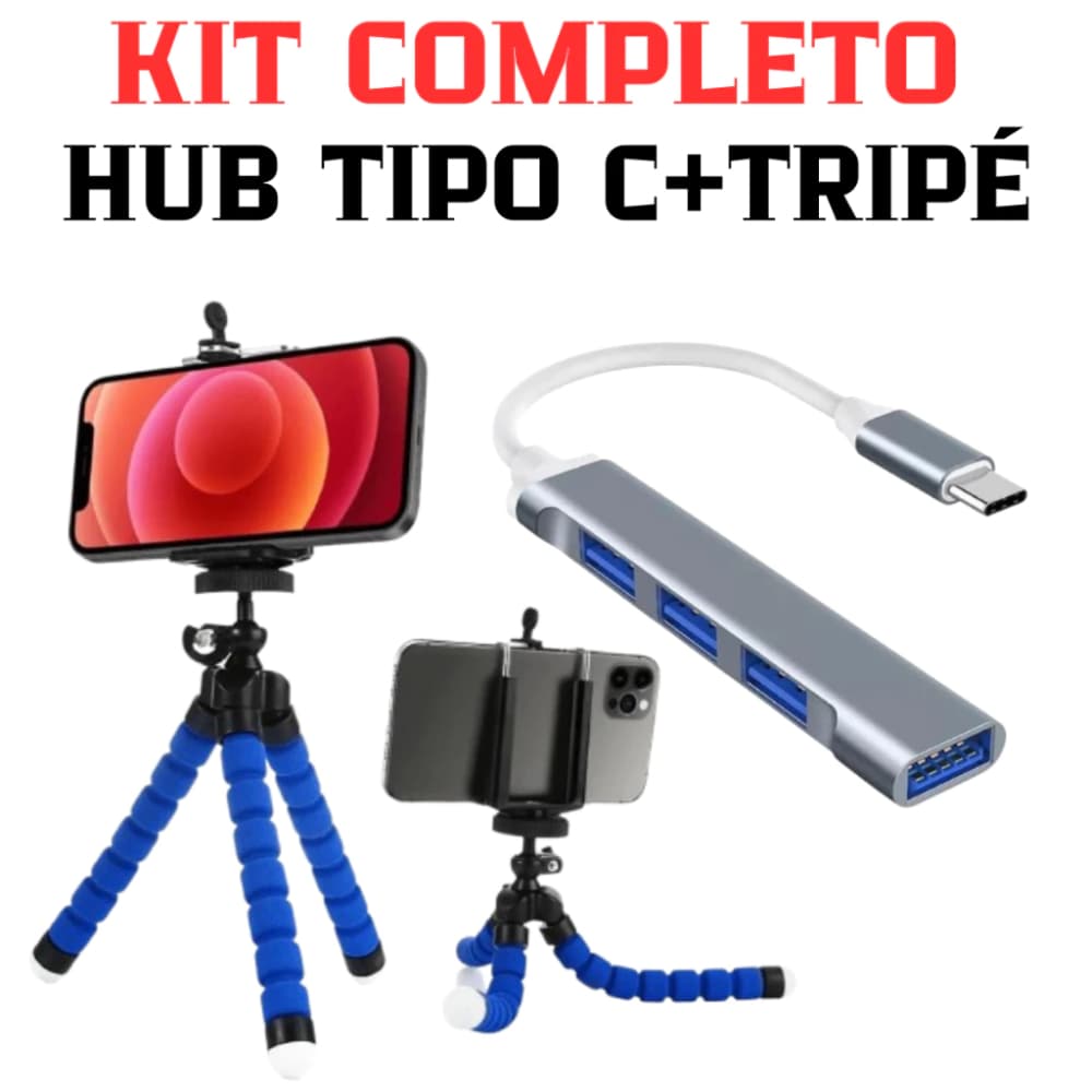 Hub Usb Tipo c Para Jogar No Celular Mobilador + Tripé De Apoio cor Variados