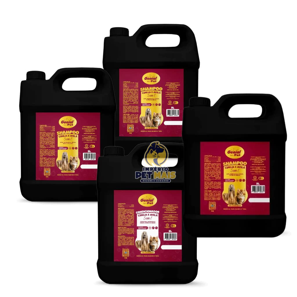 Kit Banho e Tosa - 3 Shampoo + 1 Condicionador Cereja e Avelã pet Genial Pet