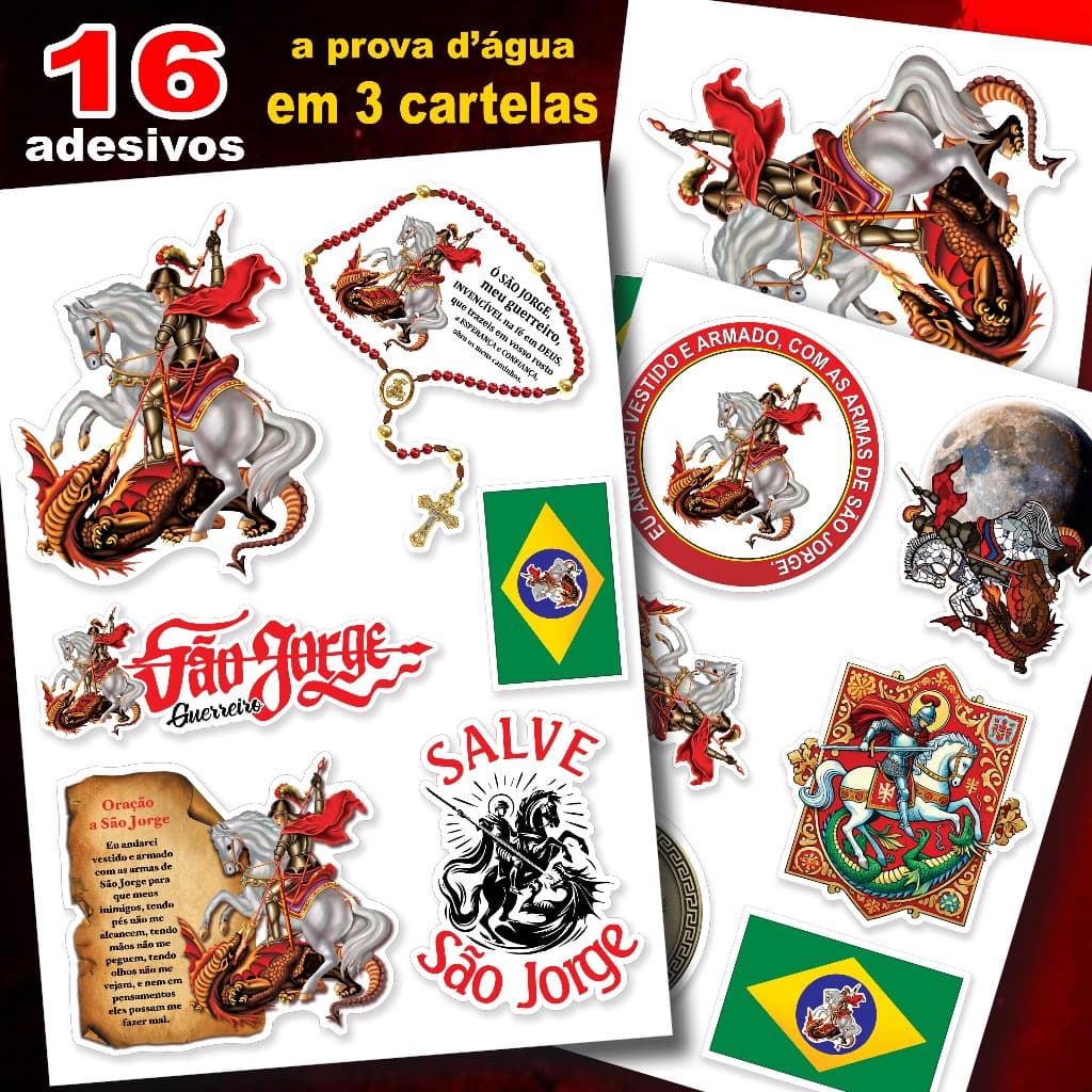 Ktt com 16 Adesivos São Jorge da Capadócia - Carro, Moto, Capacete, Caminhão, Parede