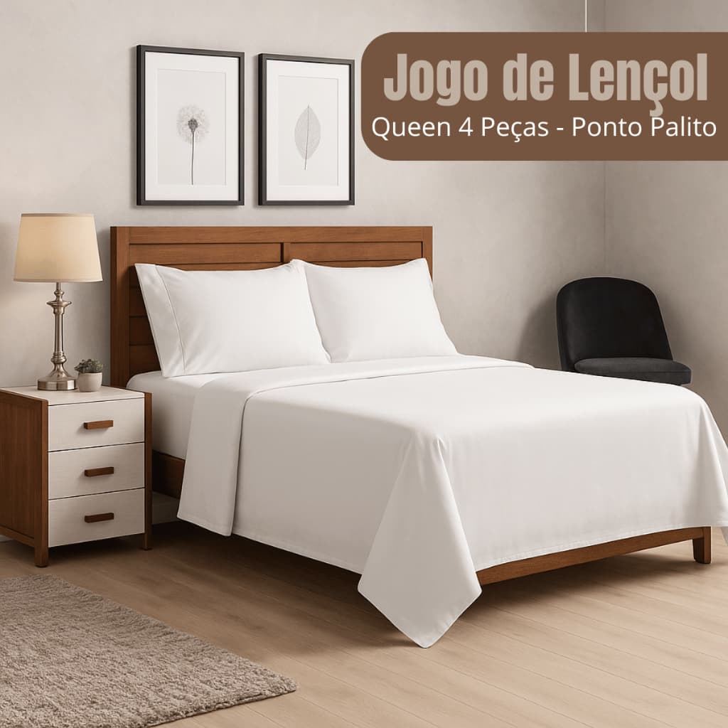 Jogo de Lençol Queen 4 Peças Micropercal 400 FIOS com Elástico e Ponto Palito