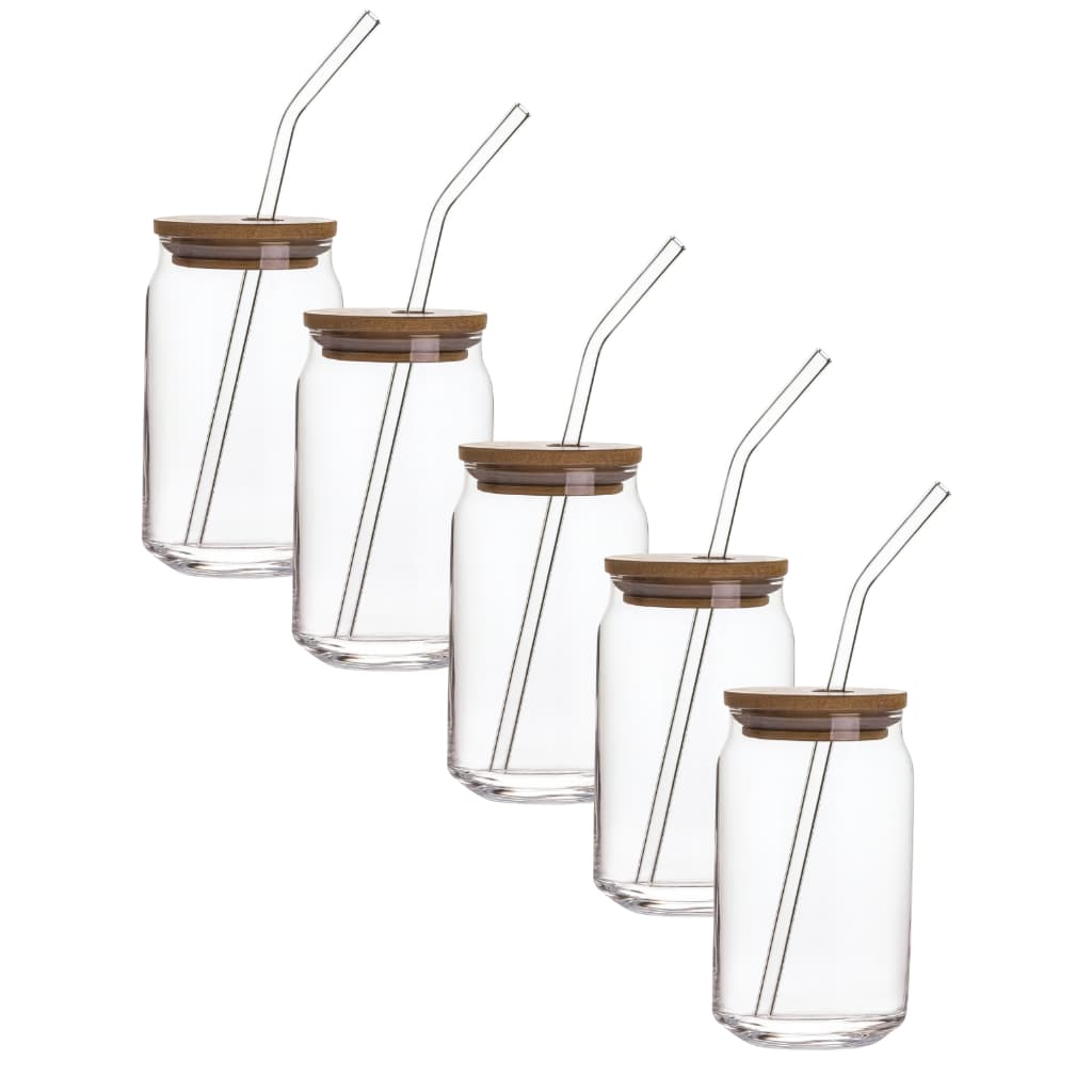 Copo Lata  De Vidro 500ml Com Tampa De Bambu E Canudo De Vidro Para Drinks