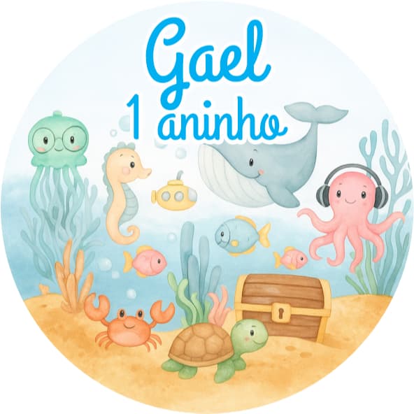 Adesivos Personalizados Fundo do Mar 5x5 -   Adesivos Para Festas