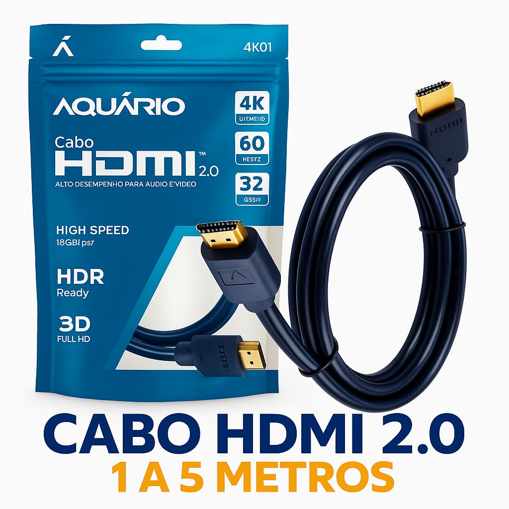 Cabo HDMI 2.0 5M 4K 60Hz HDR 3D 24K Gold Alta Velocidade TV, Monitor, PS5, Projetor Televisão 1m 2m