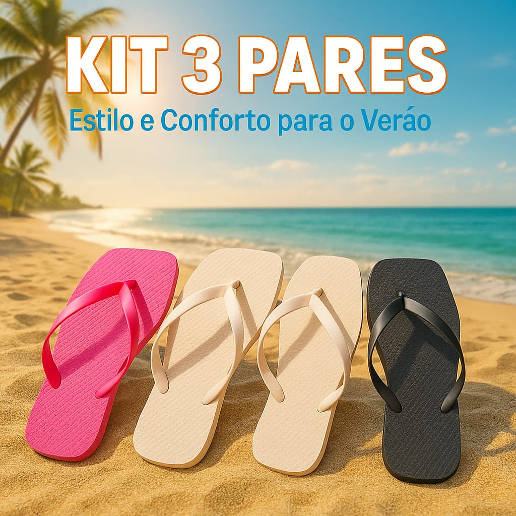 Kit 3 Chinelo Feminino Praia Confortável Leve Estiloso Passeio Dia a Dia
