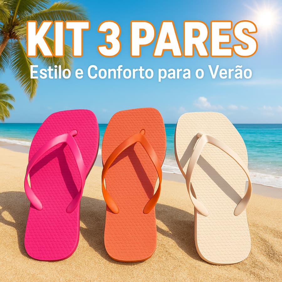 Kit 3 Pares Chinelo Feminino Praia Confortável Leve Estiloso Nova Coleção
